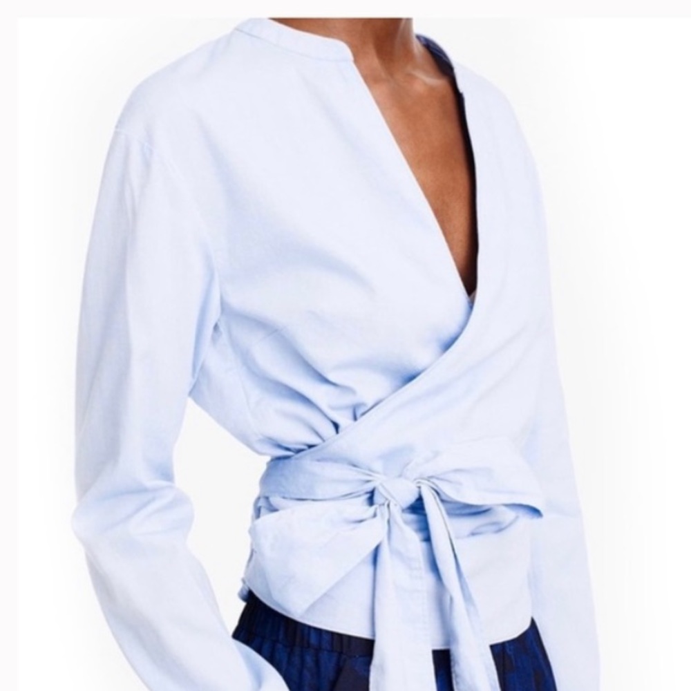 JCrew Sara Oxford Wrap Top Blue Size XXS - Picture 1 of 9